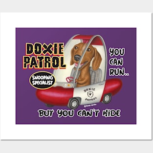 fun cute fur baby doxie dog with Dachshund Driving classic car Posters and Art